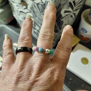 Pastel Beaded Stretch Ring in Mint, Lavender & Aqua